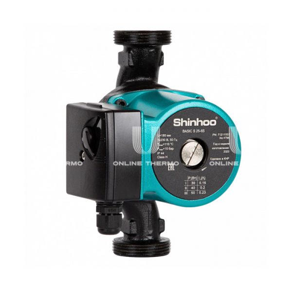 Насос циркуляционный Shinhoo BASIC S 25-6S 71211002, с гайками, база 180 мм