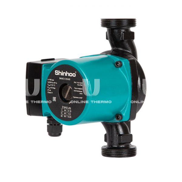 Насос циркуляционный Shinhoo BASIC S 25-6S 71211007, с гайками, база 130 мм