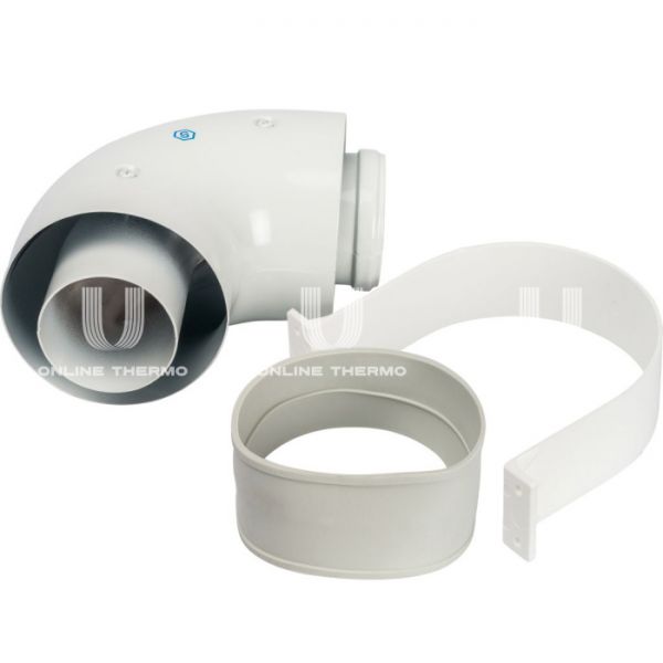 Элемент дымохода Stout отвод коаксиальный 90° DN60/100, п/м уплотнения и хомут в комплекте