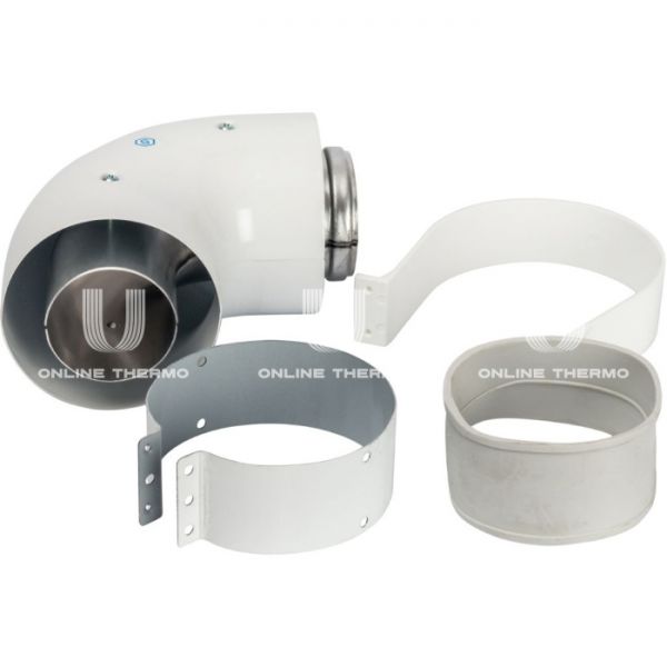 Элемент дымохода Stout DN60/100 адаптер для котла угловой 90° коакс. (совместимый с Vaillant, Protherm)