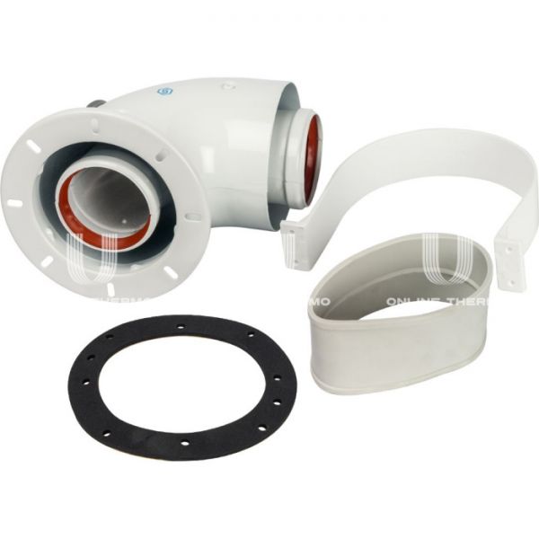 Элемент дымохода Stout DN60/100 адаптер для котла угловой 90° коакс. (совместимый с Bosch, Buderus)