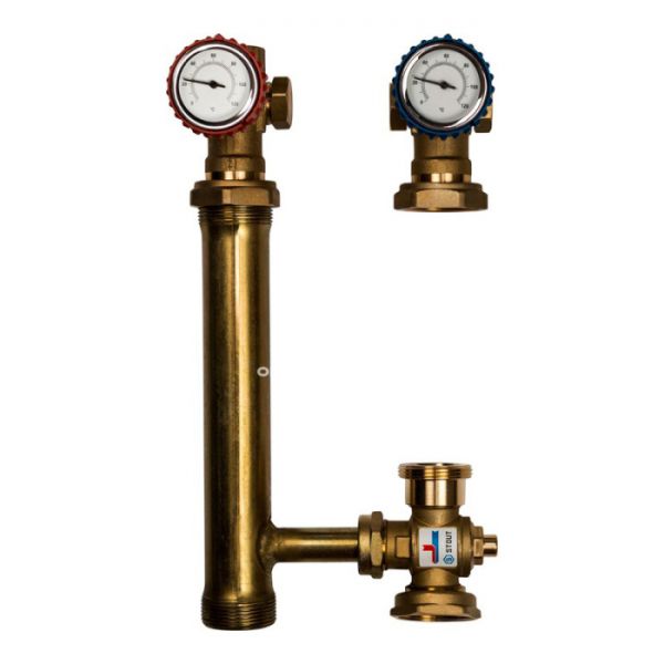 Насосная группа для твердотопливных котлов Stout SDG-0014-002501 DN 25 (1") с термосмесителем, без насоса, подача справа