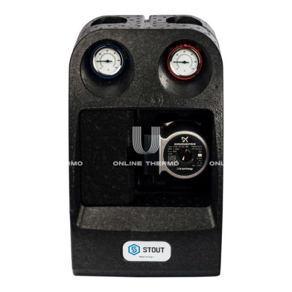 Насосная группа для твердотопливных котлов Stout SDG-0014-002502 DN 25 (1") с термосмесителем и насосом Grundfos UPSO 25-65, подача справа