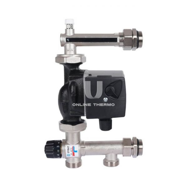 Насосно-смесительный узел Stout с термостатическим клапаном 20-43°C, с насосом UPSO 25-65, 130 mm