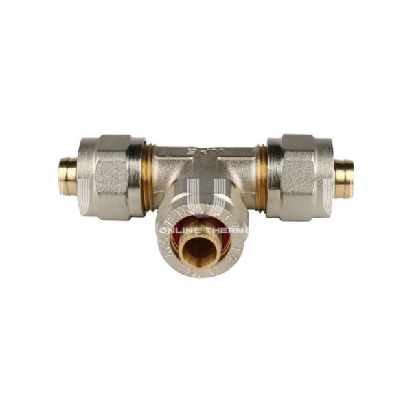 Тройник равнопроходной Stout SFS-0009-000016, 16 мм, никелированный, компрессионный