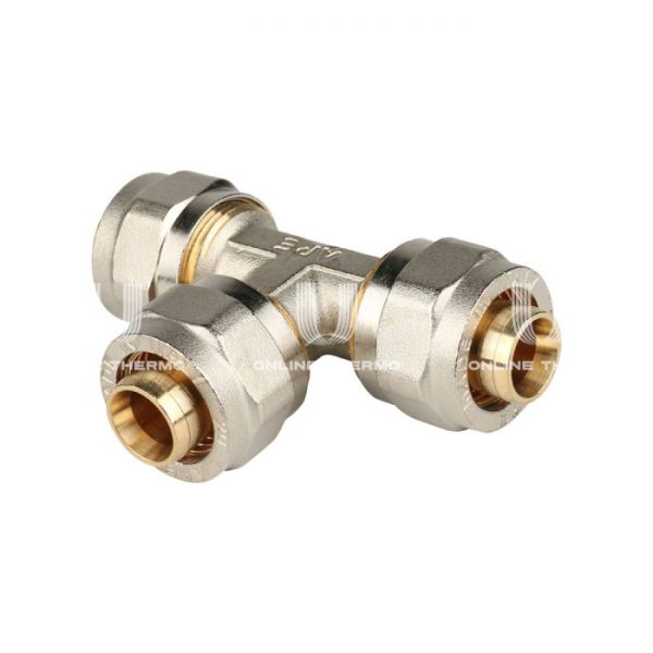 Тройник равнопроходной Stout SFS-0009-000020, 20 мм, никелированный, компрессионный