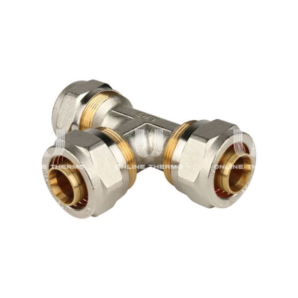 Тройник равнопроходной Stout SFS-0009-000026, 26 мм, никелированный, компрессионный