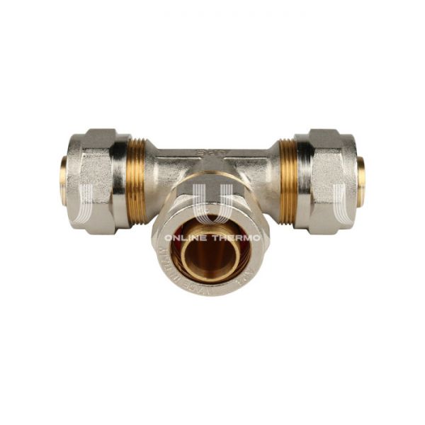 Тройник равнопроходной Stout SFS-0009-000026, 26 мм, никелированный, компрессионный