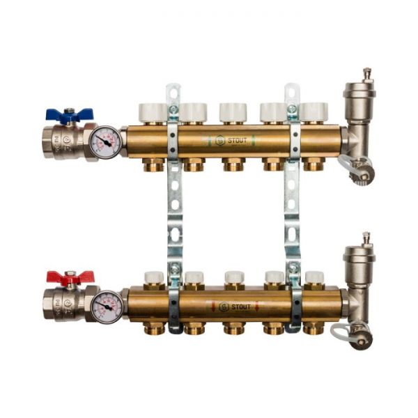 Распределительный коллектор Stout из латуни без расходомеров 5 вых.