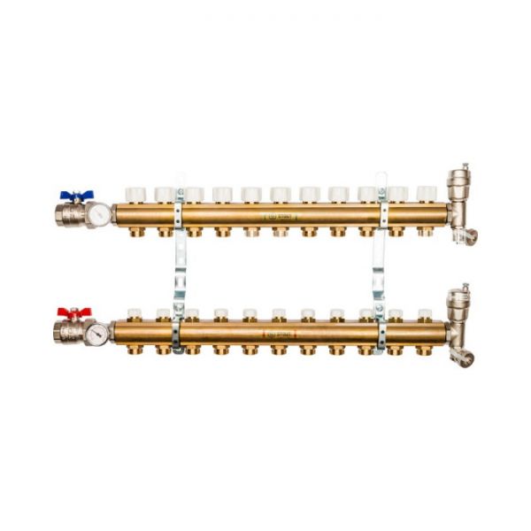 Распределительный коллектор Stout из латуни без расходомеров 11 вых.