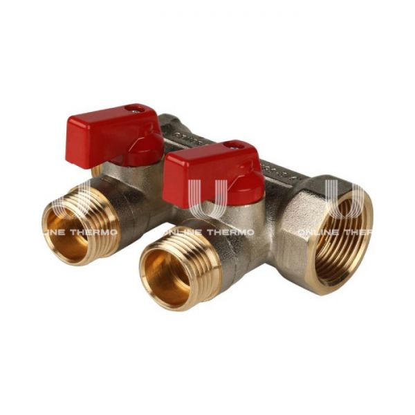 Коллектор Stout с шаровыми кранами 3/4", 2 отвода 1/2" (красные ручки)