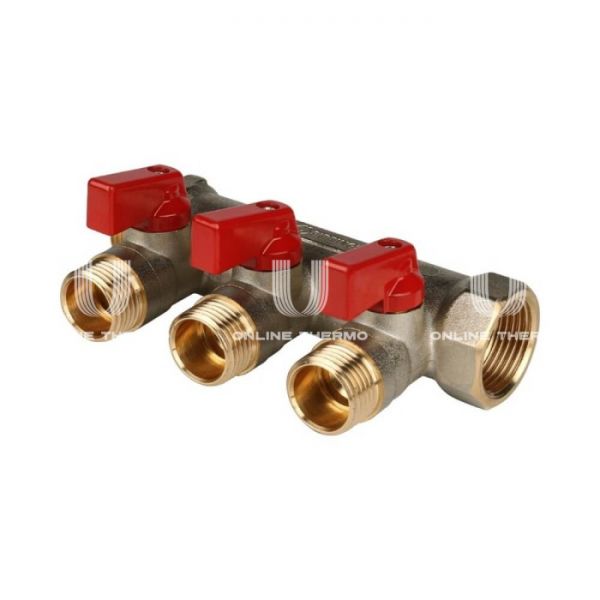 Коллектор Stout с шаровыми кранами 3/4", 3 отвода 1/2" (красные ручки)