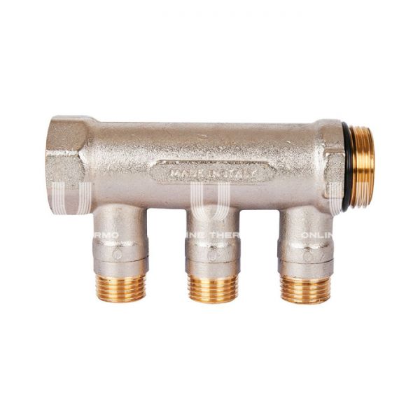 Коллектор Stout с шаровыми кранами SMB 6211 1", 3 отвода 1/2" (синие ручки)