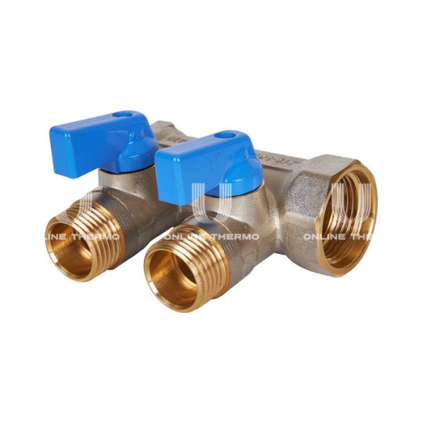 Коллектор Stout с шаровыми кранами SMB 6211 3/4", 2 отвода 1/2" (синие ручки)