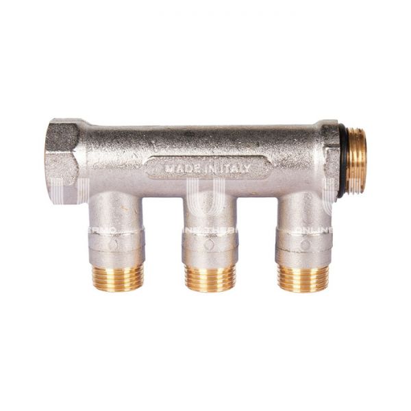 Коллектор Stout с шаровыми кранами SMB 6211 3/4", 3 отвода 1/2" (синие ручки)