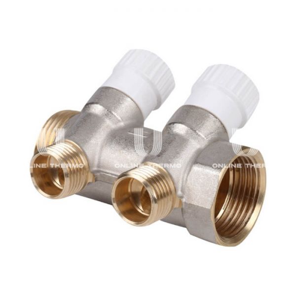 Коллектор распределительный с запорными клапанами Stout 1", 2 отвода 1/2"