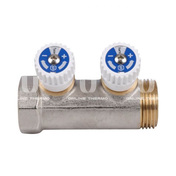 Коллектор распределительный с запорными клапанами Stout 1", 2 отвода 1/2"