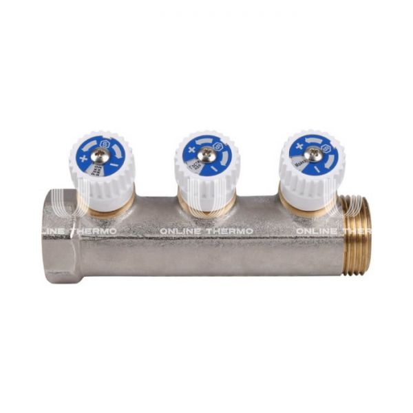 Коллектор распределительный с запорными клапанами Stout 1", 3 отвода 1/2"
