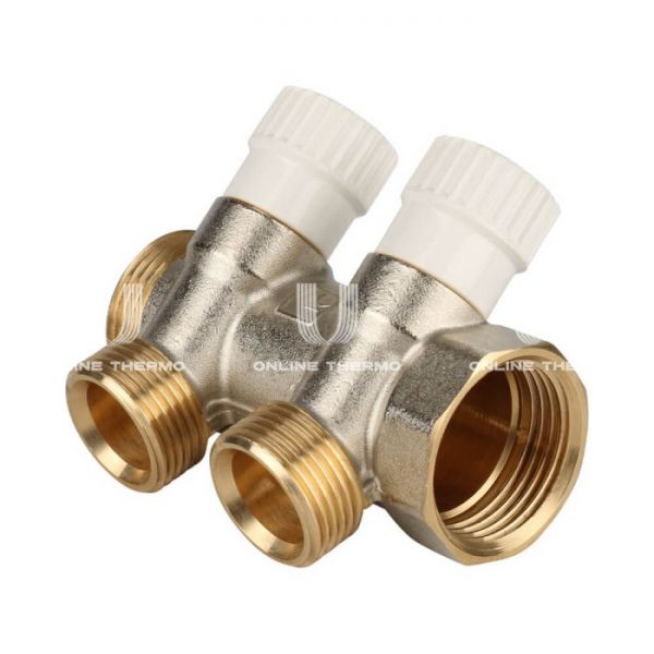 Коллектор распределительный с запорными клапанами Stout 1", 2 отвода 3/4"ЕК