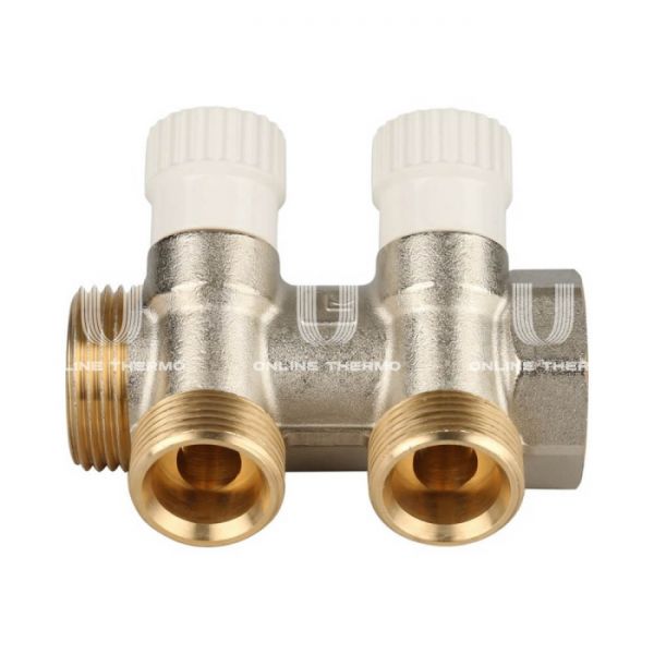 Коллектор распределительный с запорными клапанами Stout 1", 2 отвода 3/4"ЕК