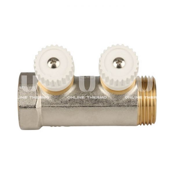 Коллектор распределительный с запорными клапанами Stout 1", 2 отвода 3/4"ЕК