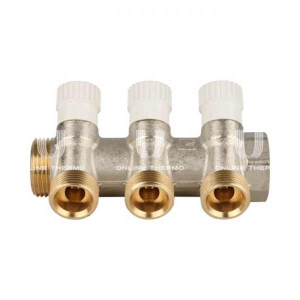 Коллектор распределительный с запорными клапанами Stout 1", 3 отвода 3/4"ЕК