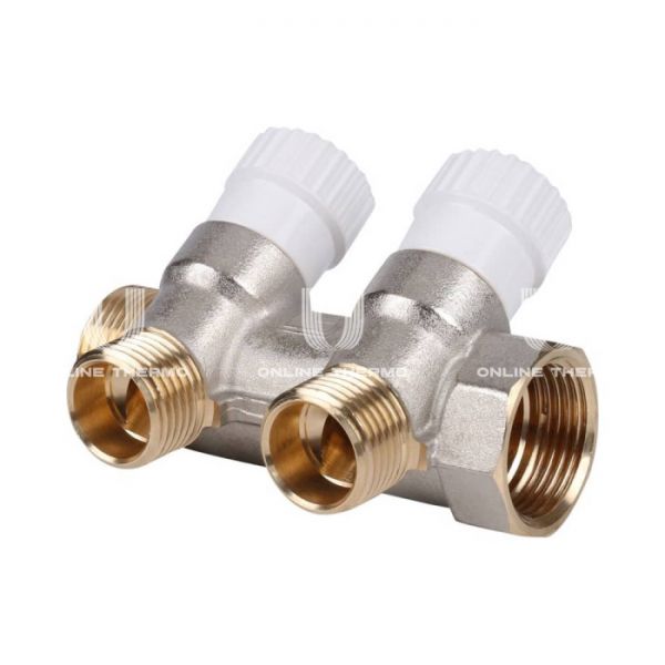 Коллектор распределительный с запорными клапанами Stout 3/4", 2 отвода 1/2"