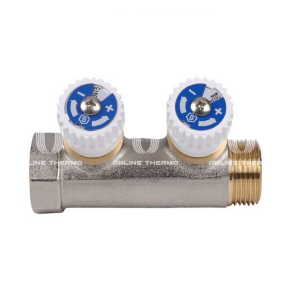 Коллектор распределительный с запорными клапанами Stout 3/4", 2 отвода 1/2"