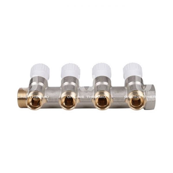 Коллектор распределительный с запорными клапанами Stout 3/4", 4 отвода 1/2"
