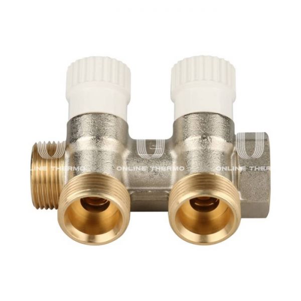 Коллектор распределительный с запорными клапанами Stout 3/4", 2 отвода 3/4"ЕК