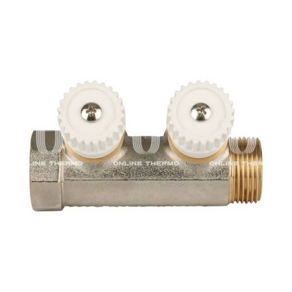 Коллектор распределительный с запорными клапанами Stout 3/4", 2 отвода 3/4"ЕК