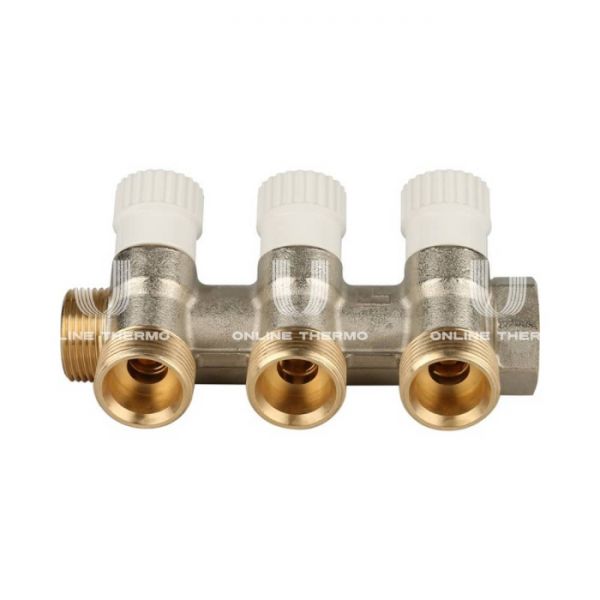 Коллектор распределительный с запорными клапанами Stout 3/4", 3 отвода 3/4"ЕК