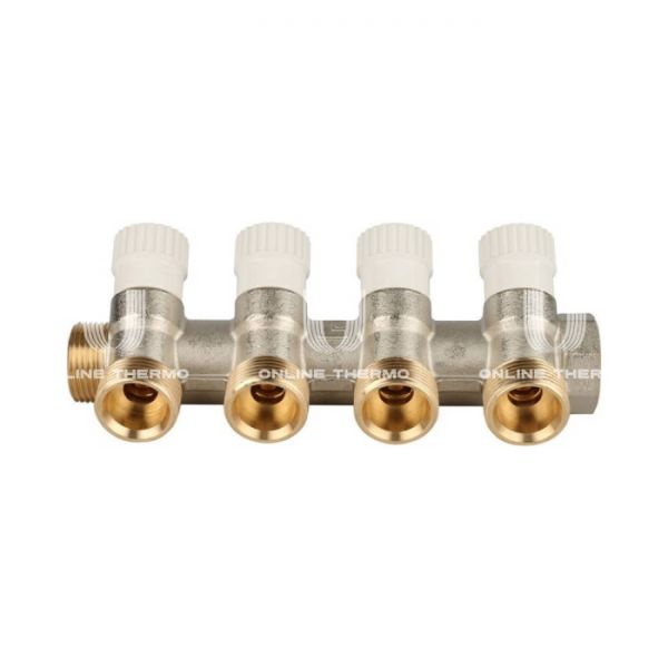 Коллектор распределительный с запорными клапанами Stout 3/4", 4 отвода 3/4"ЕК