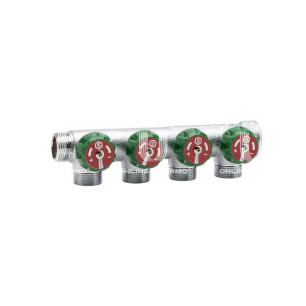 Регулирующий проходной коллектор Stout SMB 6849 341204 3/4" ВР-НР, на 4 контура 1/2", модульный, плоское уплотнение