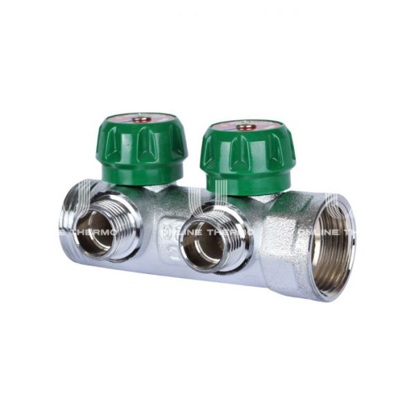 Регулирующий проходной коллектор Stout SMB-6850-011202, ВР-НР 1", на 2 контура 1/2", модульный, хромированный