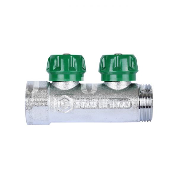 Регулирующий проходной коллектор Stout SMB-6850-011202, ВР-НР 1", на 2 контура 1/2", модульный, хромированный