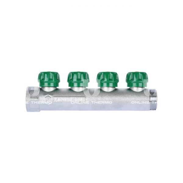 Регулирующий проходной коллектор Stout SMB-6850-011204, ВР-НР 1", на 4 контура 1/2", модульный, хромированный