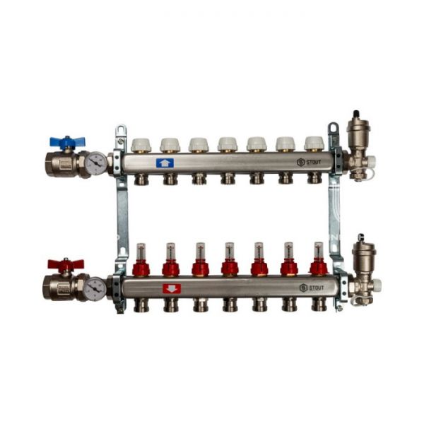 Коллектор Stout из нержавеющей стали в сборе с расходомерами 7 вых.