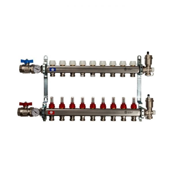 Коллектор Stout из нержавеющей стали в сборе с расходомерами 9 вых.