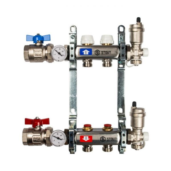 Коллектор Stout из нержавеющей стали в сборе без расходомеров 2 вых.