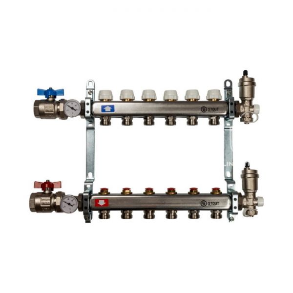 Коллектор Stout из нержавеющей стали в сборе без расходомеров 6 вых.