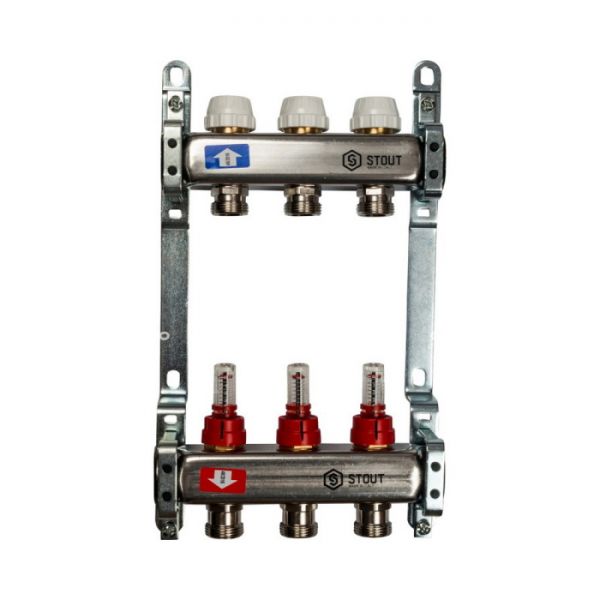 Коллектор Stout из нержавеющей стали с расходомерами 3 вых.