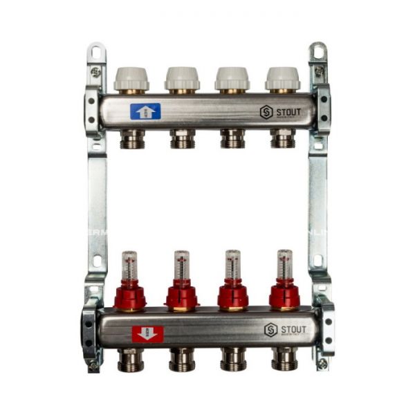 Коллектор Stout из нержавеющей стали с расходомерами 4 вых.