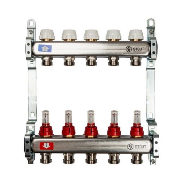 Коллектор Stout из нержавеющей стали с расходомерами 5 вых.