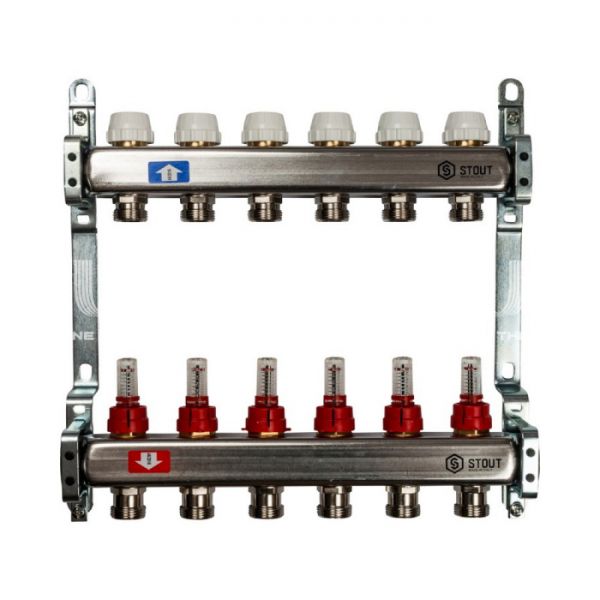 Коллектор Stout из нержавеющей стали с расходомерами 6 вых.