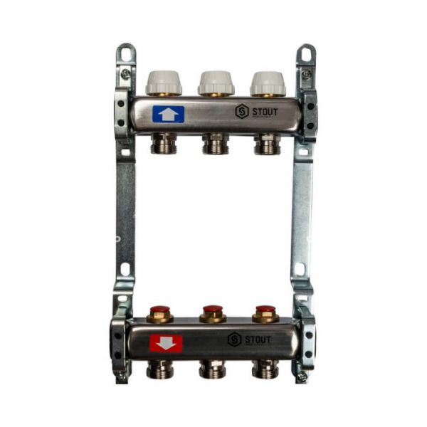 Коллектор Stout из нержавеющей стали без расходомеров 3 вых.