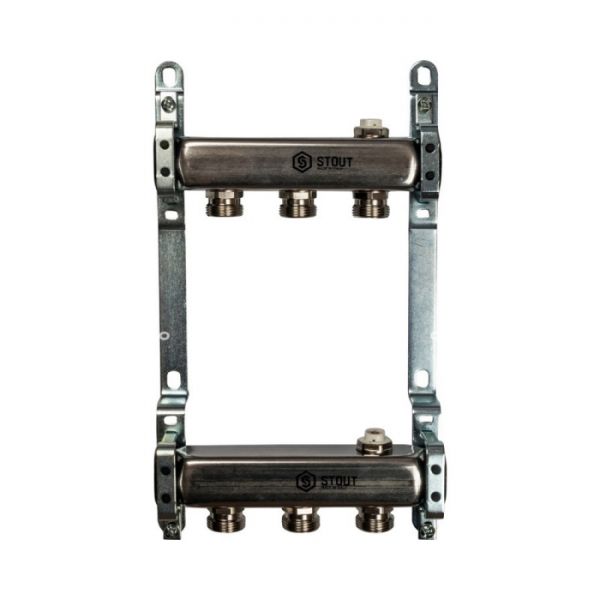 Коллектор Stout из нержавеющей стали для радиаторной разводки 3 вых.