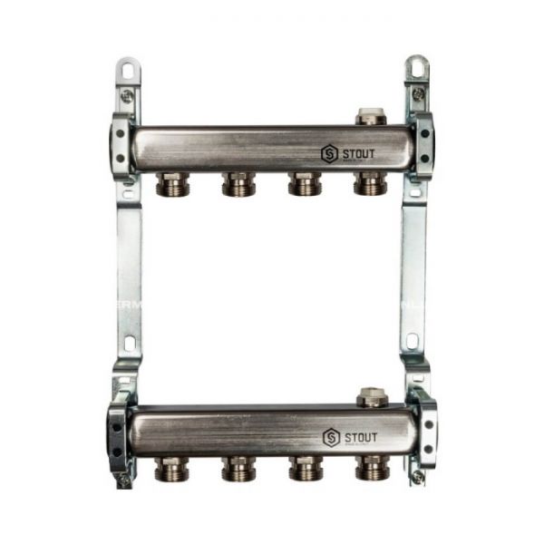 Коллектор Stout из нержавеющей стали для радиаторной разводки 4 вых.