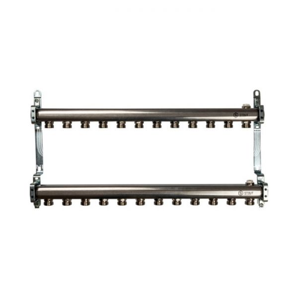 Коллектор Stout из нержавеющей стали для радиаторной разводки 12 вых.