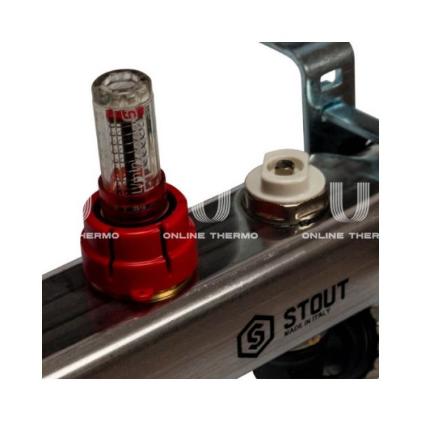 Коллектор Stout из нержавеющей стали с расходомерами, с воздухоотв. и сливом 4 вых.